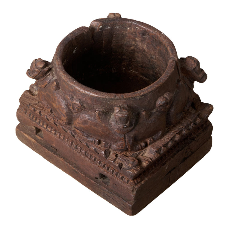 Animal Motif Carved Wood Vessel by Studio Vastu