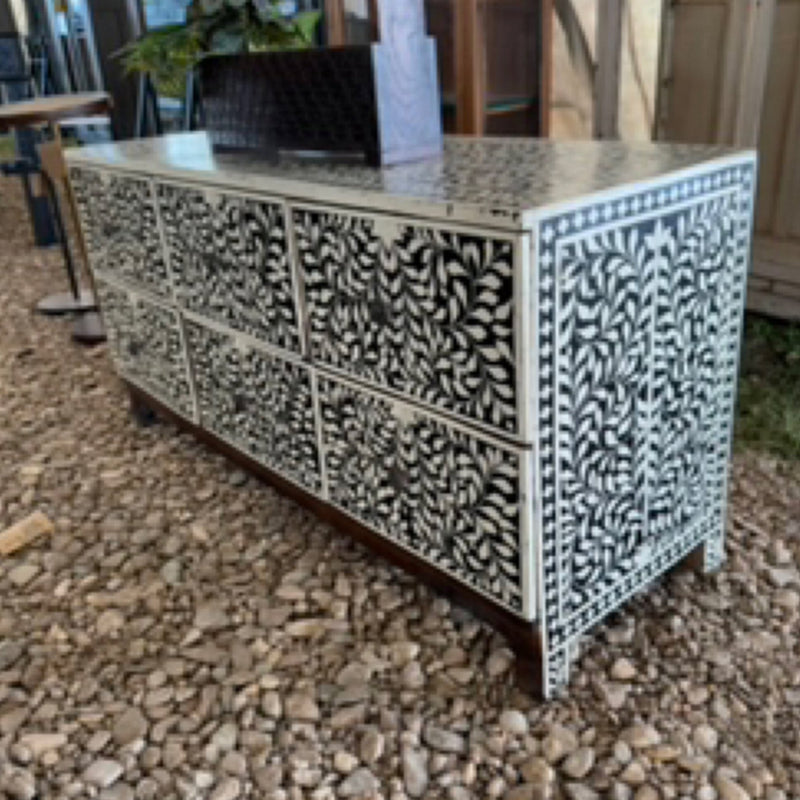 Black and White Floral Resin Inlay Dresser by Studio Vastu