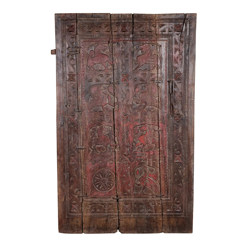 Carved Animal Motif Wooden Door Panel by Studio Vastu