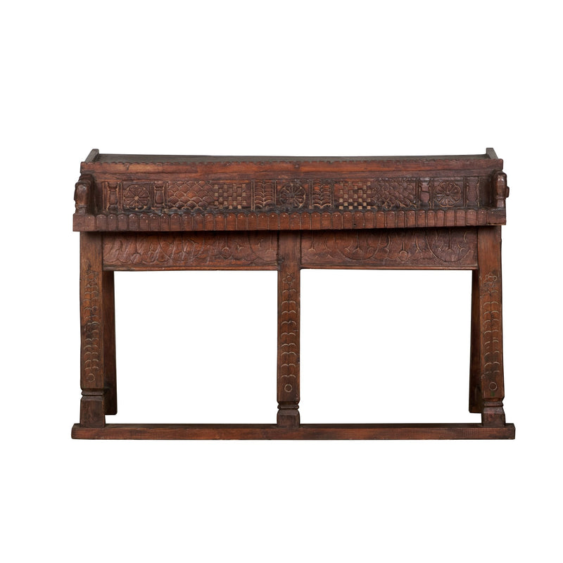 Carved Floral Wooden Damchiya Console by Studio Vastu
