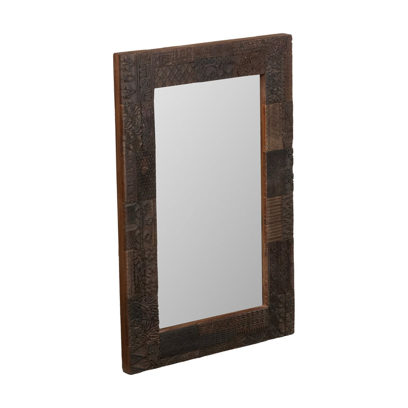 Carved Printing Block Wooden Mirror by Studio Vastu