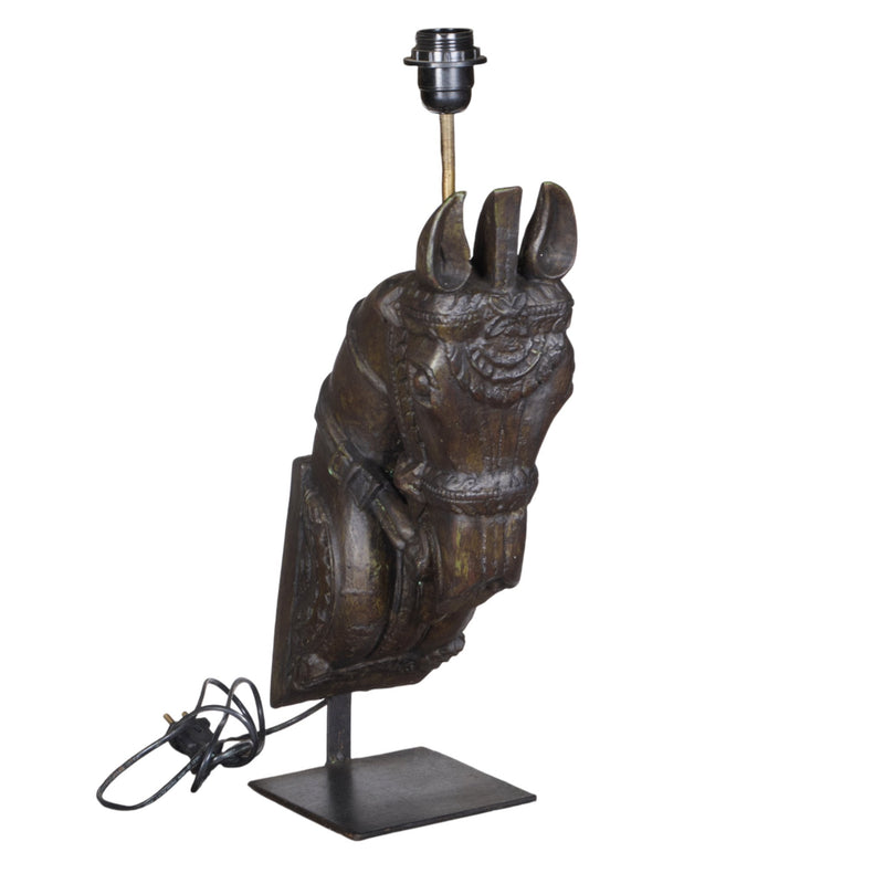 Carved Wood Horse Table Lamp by Studio Vastu