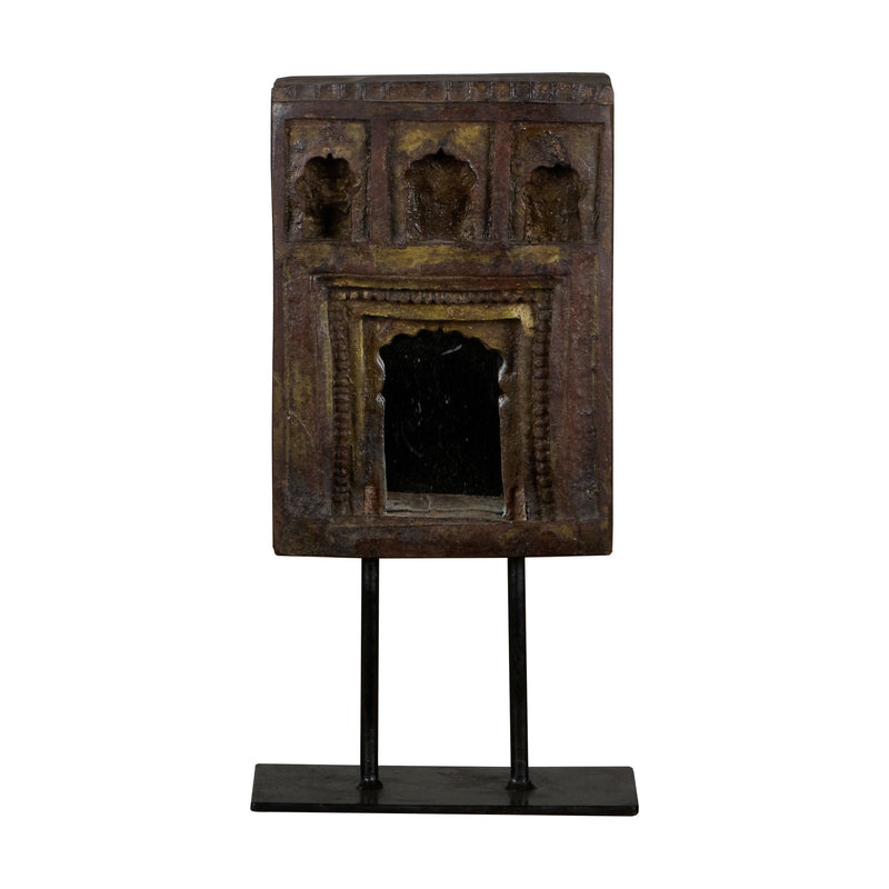 Carved Wood Jharokha-Style Accent Mirrored Accent on Stand by Studio Vastu