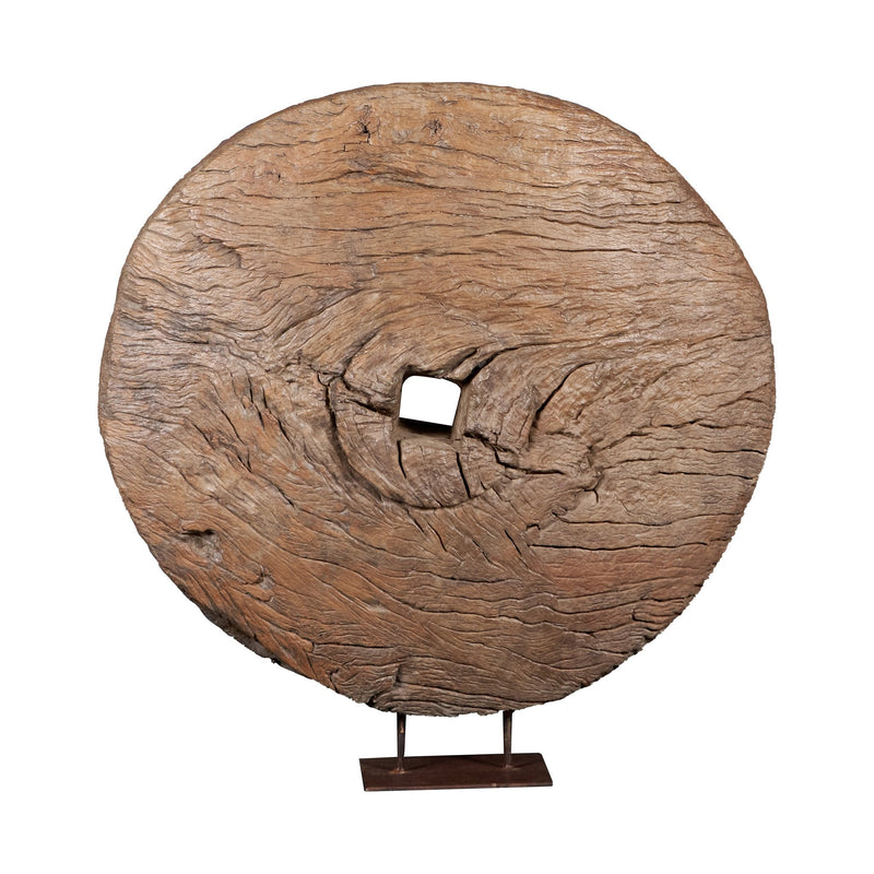 Carved Wooden Cart Wheel Sculpture by Studio Vastu