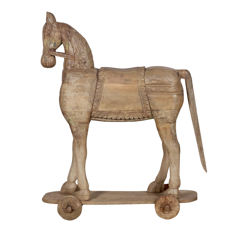 Carved Wooden Horse on Wheels by Studio Vastu