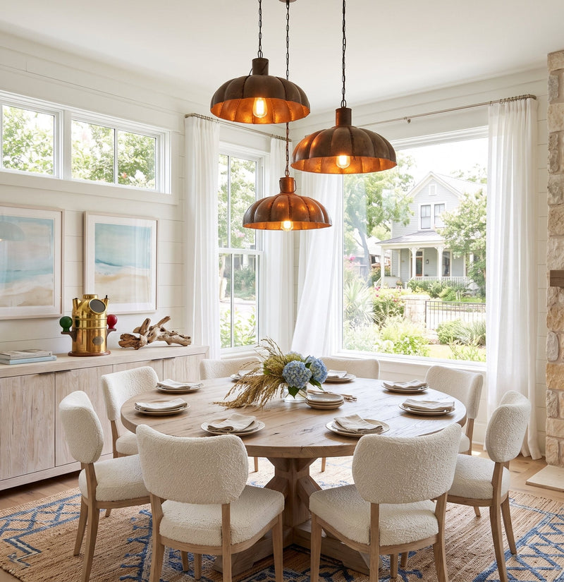 Copper-Finish Scalloped Iron Pendants by Studio Vastu