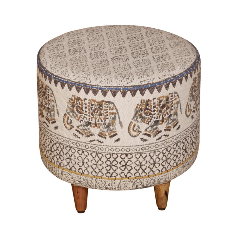 Elephant Motif Cotton Ottoman by Studio Vastu