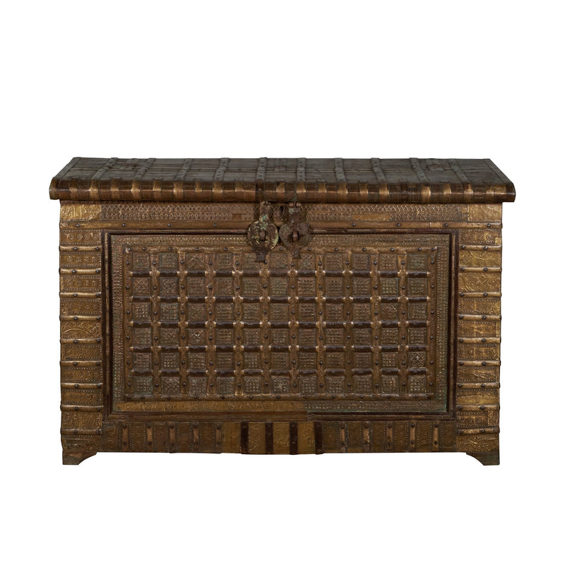 Embossed Brass and Wood Damchiya Chest by Studio Vastu