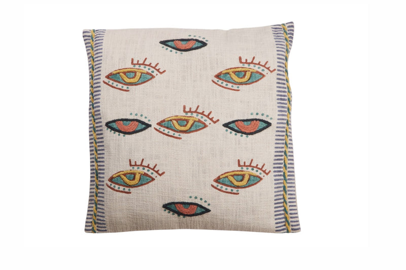 Embroidered Cotton Eye Motif Pillow Cover by Studio Vastu