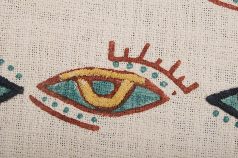 Embroidered Cotton Eye Motif Pillow Cover by Studio Vastu