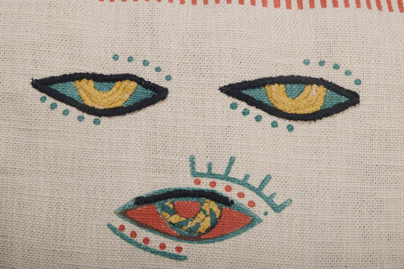 Embroidered Eye Motif Cotton Pillowcase by Studio Vastu