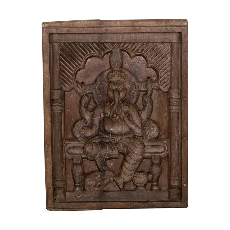 Ganesha Carved Wooden Wall Panel by Studio Vastu