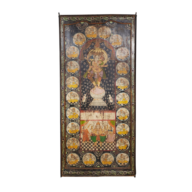 Hand-Painted Ganesha Haveli Wooden Door Panel by Studio Vastu