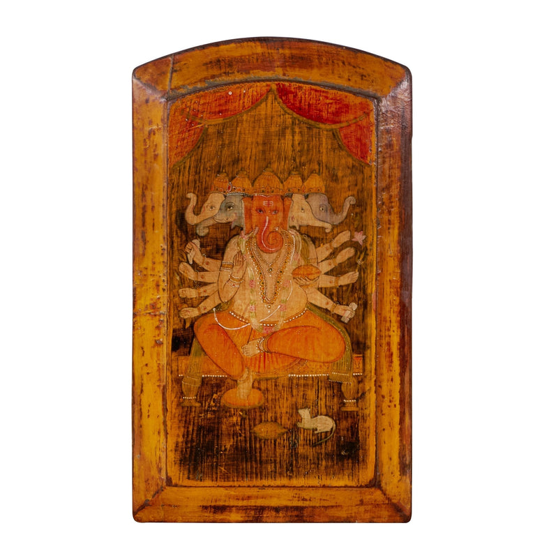 Heramba Ganesha Painted Wood Panel by Studio Vastu