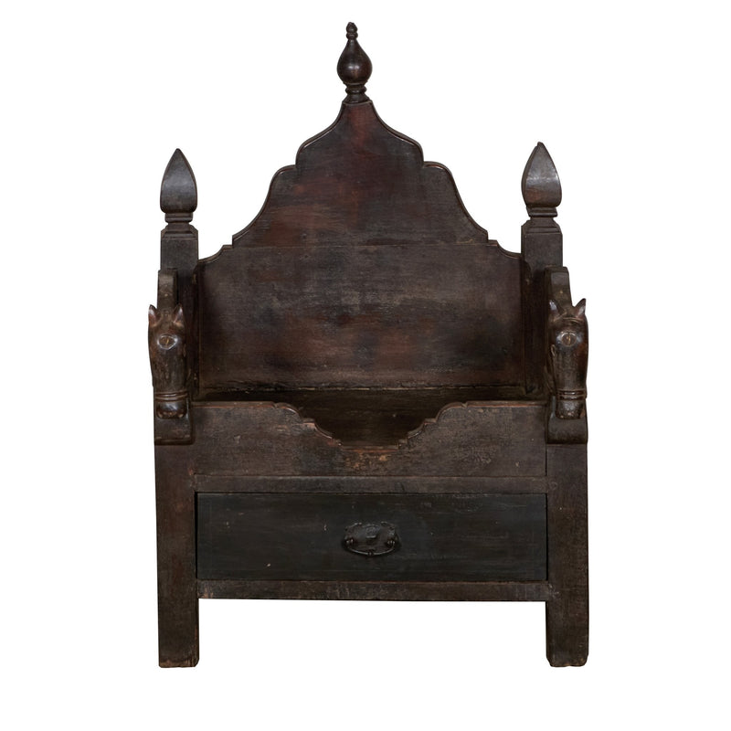 Horse-Motif Wood Singhasan Throne by Studio Vastu