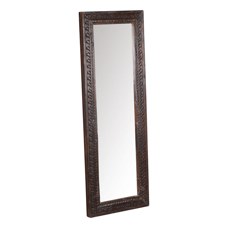 Leaf Motif Carved Wood Mirror by Studio Vastu