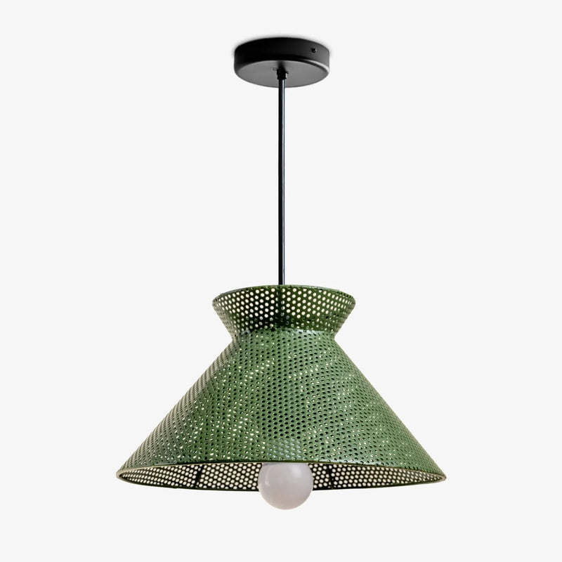 Olive Green Perforated Steel Pendant Light by Studio Vastu
