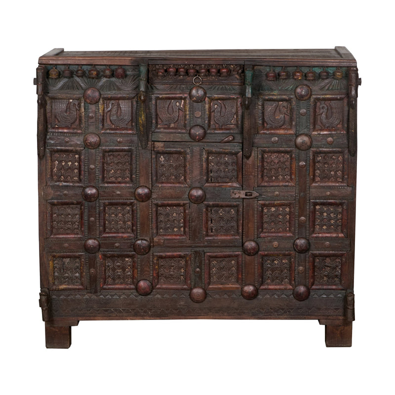 Peacock Carved Vintage Damchiya Chest by Studio Vastu