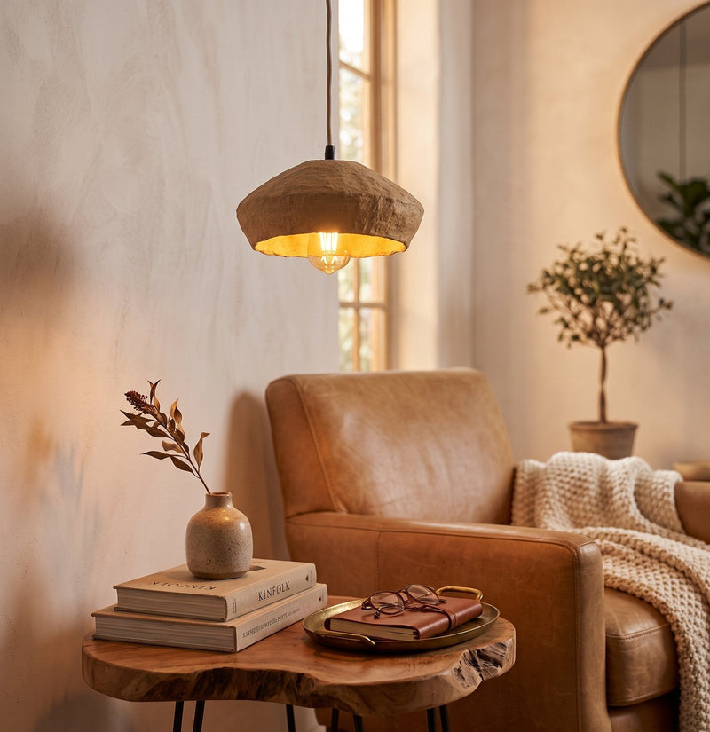 Sculpted Papier-Mâché Earth Pendant Light by Studio Vastu