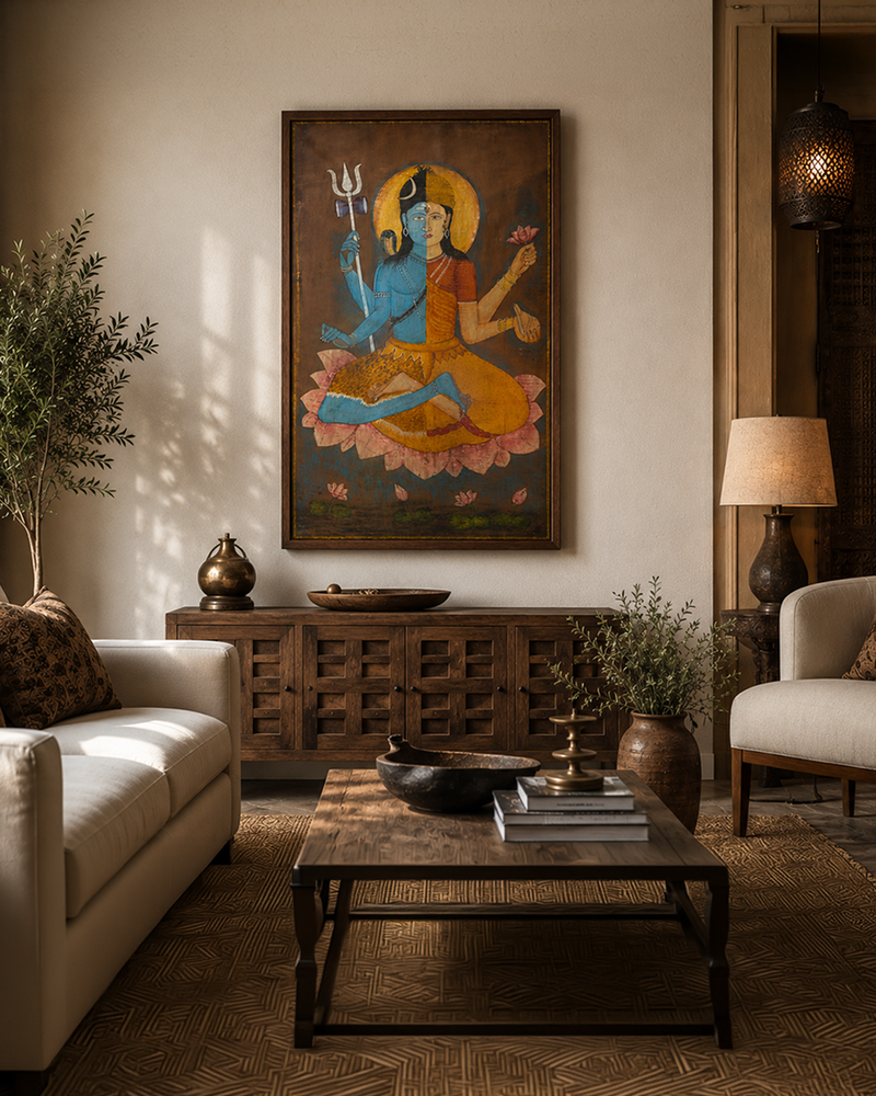 Shiva Shakti Hand-Painted Wooden Panel by Studio Vastu