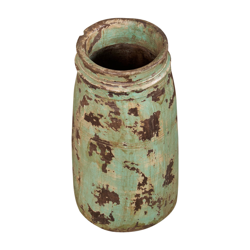 Teal Patina Timber Vessel by Studio Vastu