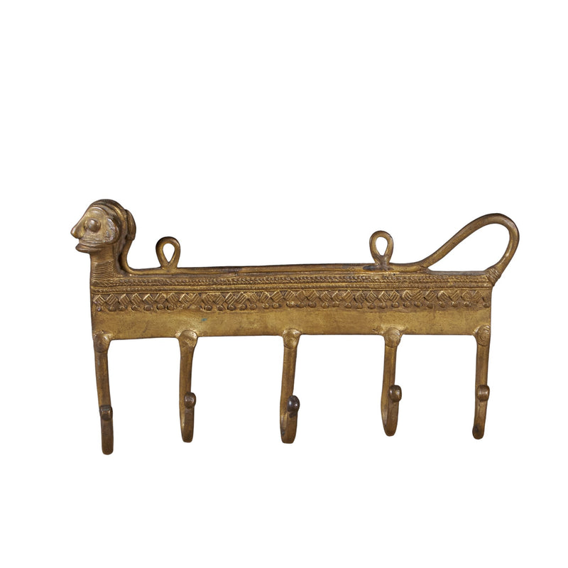 Tribal Brass Animal 5-Hook Wall Rack by Studio Vastu