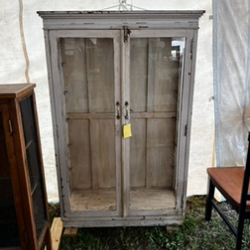 White Painted Glass Showcase Cabinet by Studio Vastu