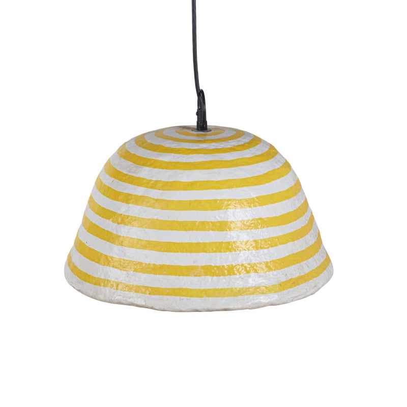 Yellow Striped Papier-Mâché Pendant Light by Studio Vastu