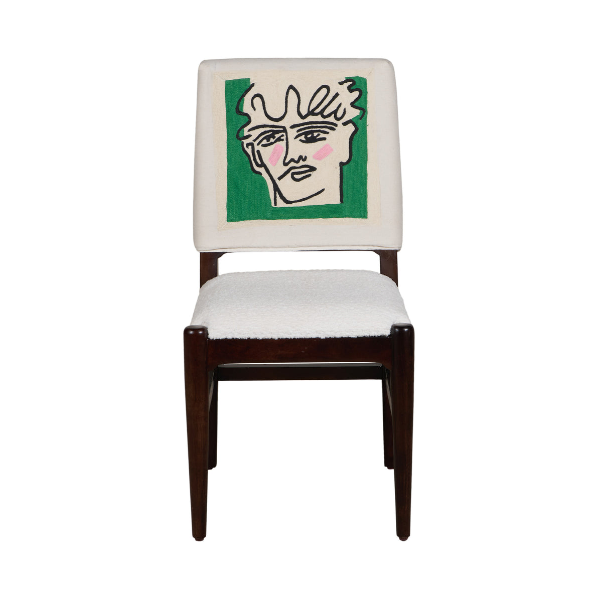 Graphic Face Acacia Wood Bouclé Dining Chair