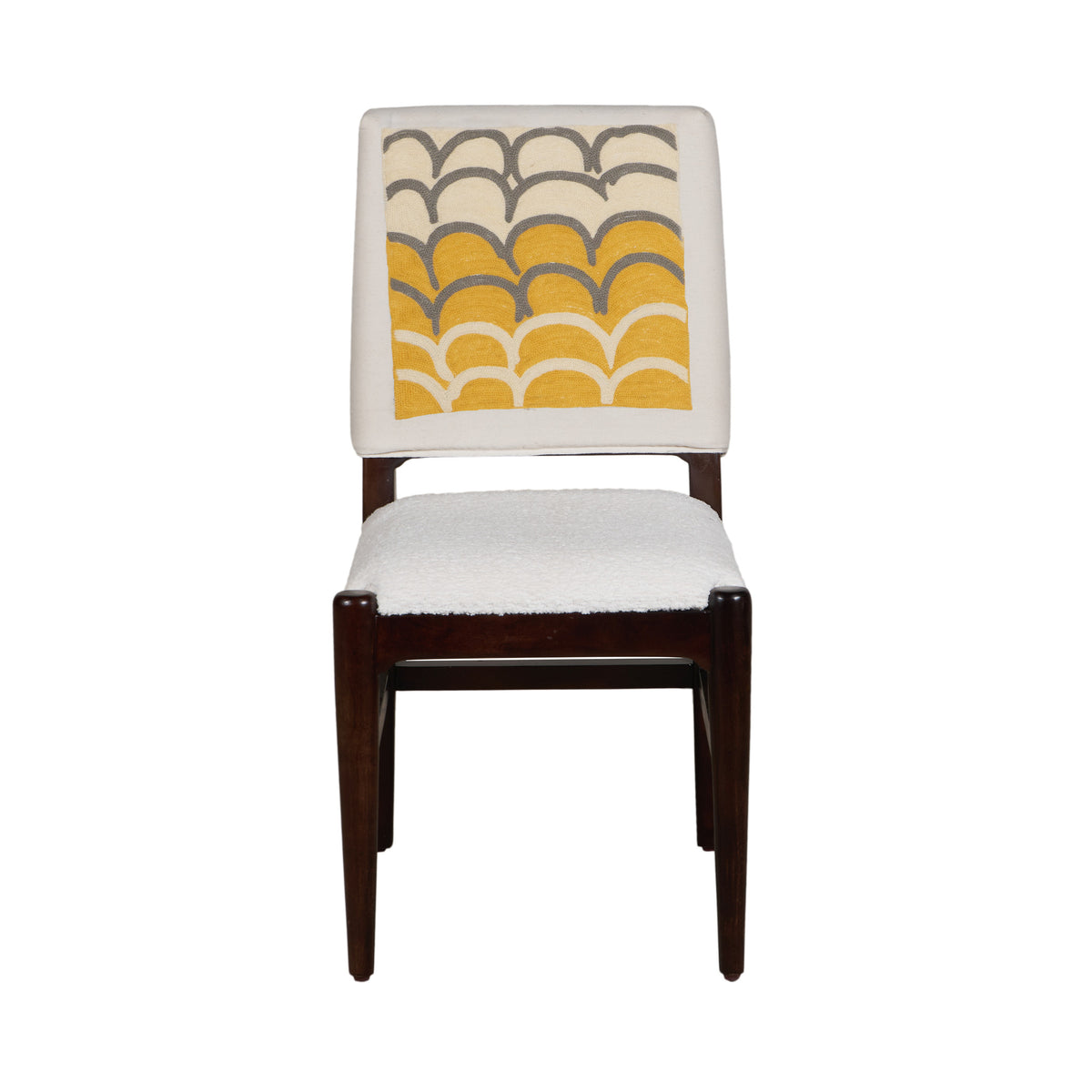 Graphic Face Acacia Wood Bouclé Dining Chair