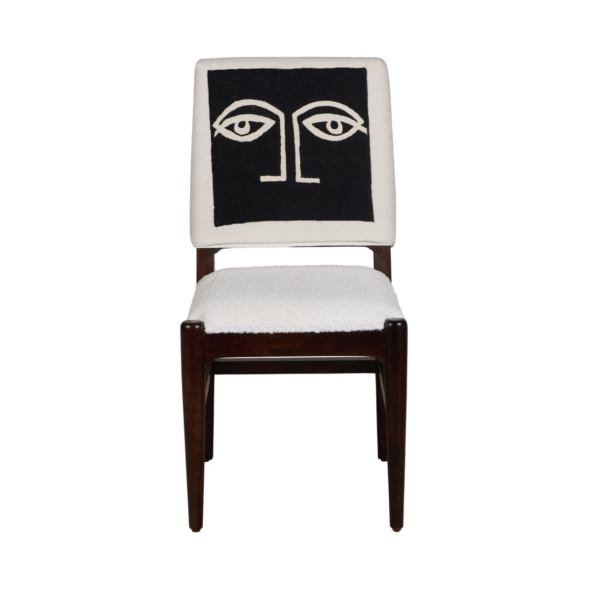 Graphic Face Acacia Wood Bouclé Dining Chair