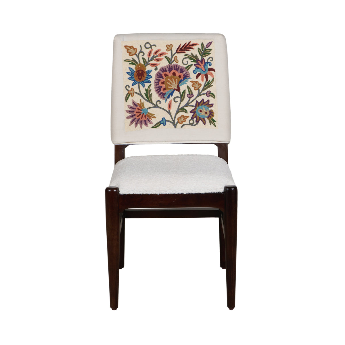 Graphic Face Acacia Wood Bouclé Dining Chair