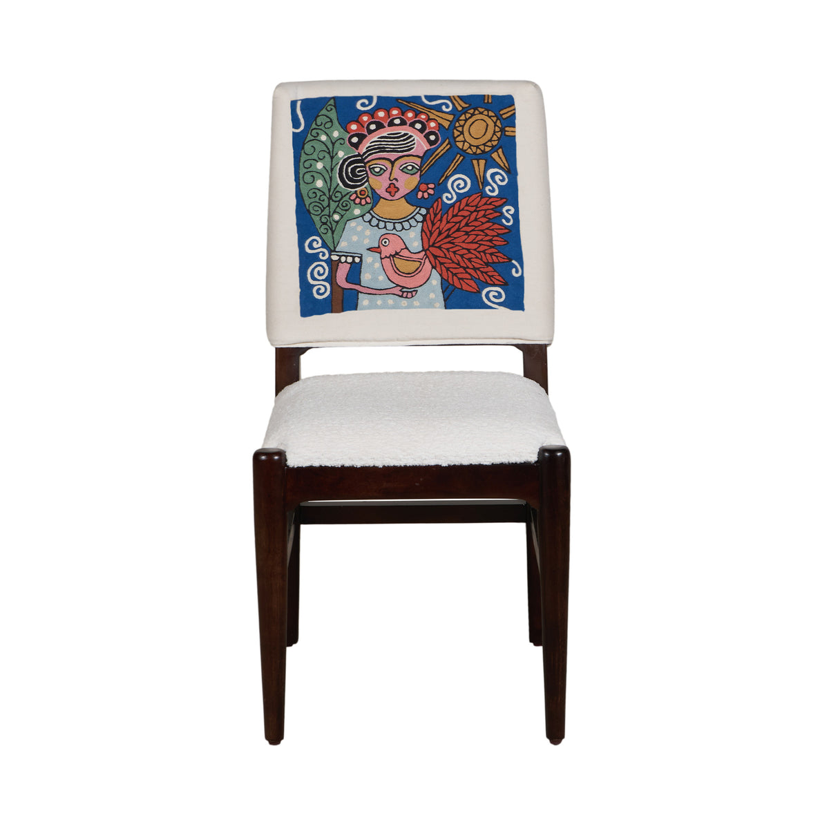 Graphic Face Acacia Wood Bouclé Dining Chair