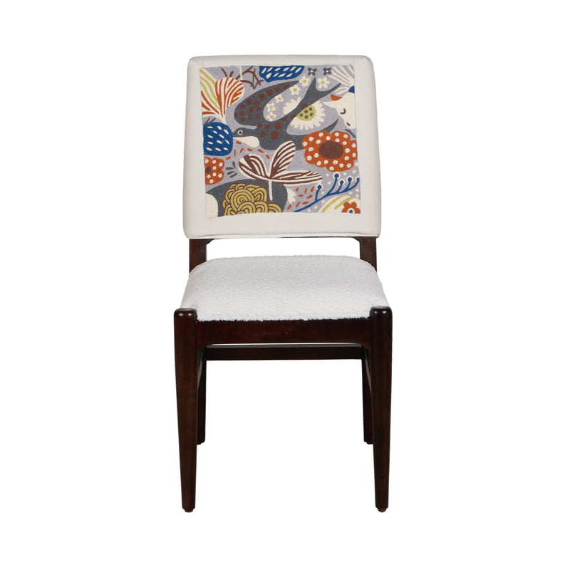 Graphic Face Acacia Wood Bouclé Dining Chair