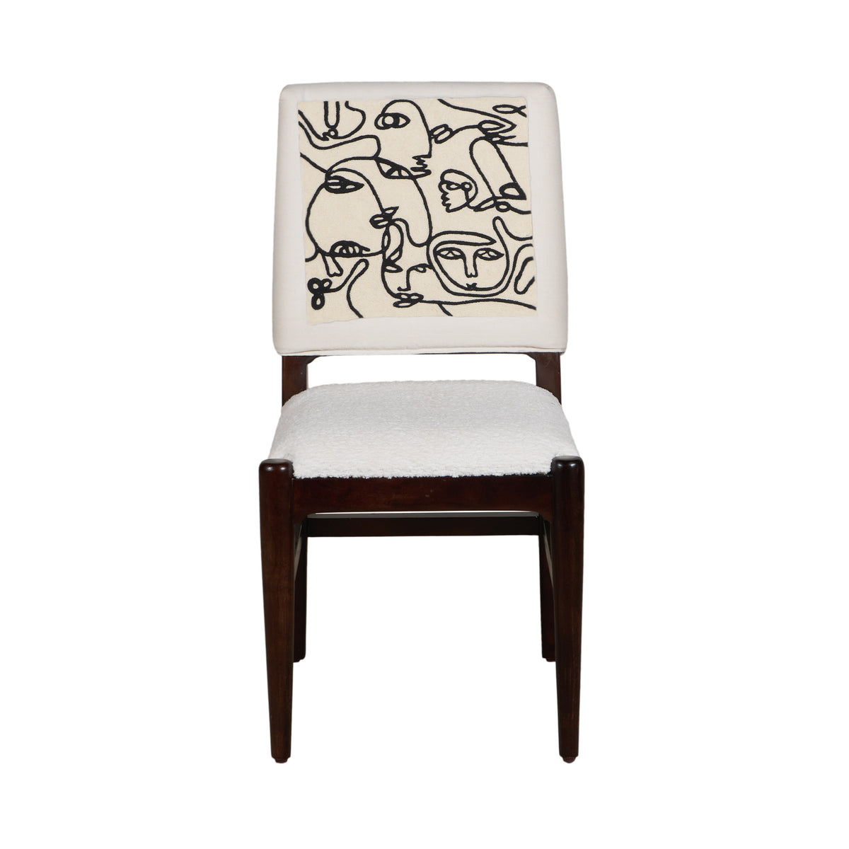 Graphic Face Acacia Wood Bouclé Dining Chair
