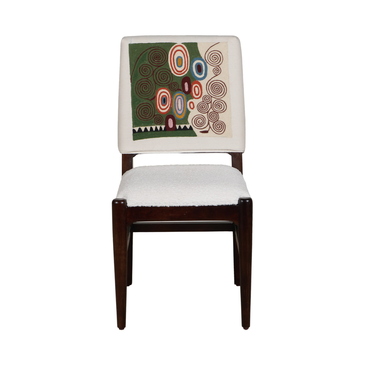 Graphic Face Acacia Wood Bouclé Dining Chair