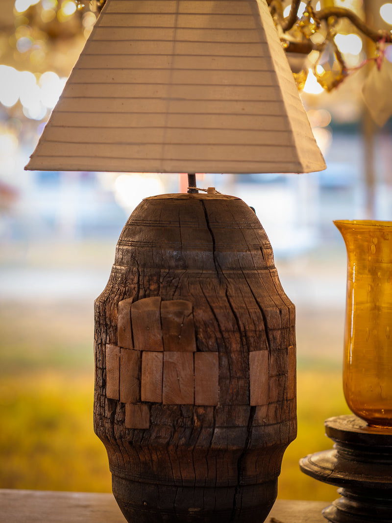 Teak Bullock Cart Wheel Table Lamp