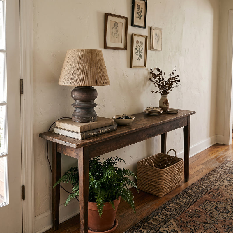 Turned Wood Jute Shade Table Lamp