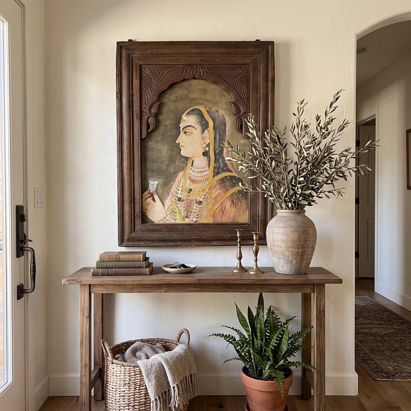 Hand-Painted Lady with Cup Wall Art