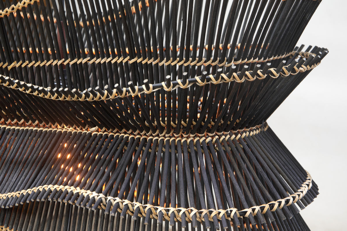 Woven Cane Robin Chandelier, Black