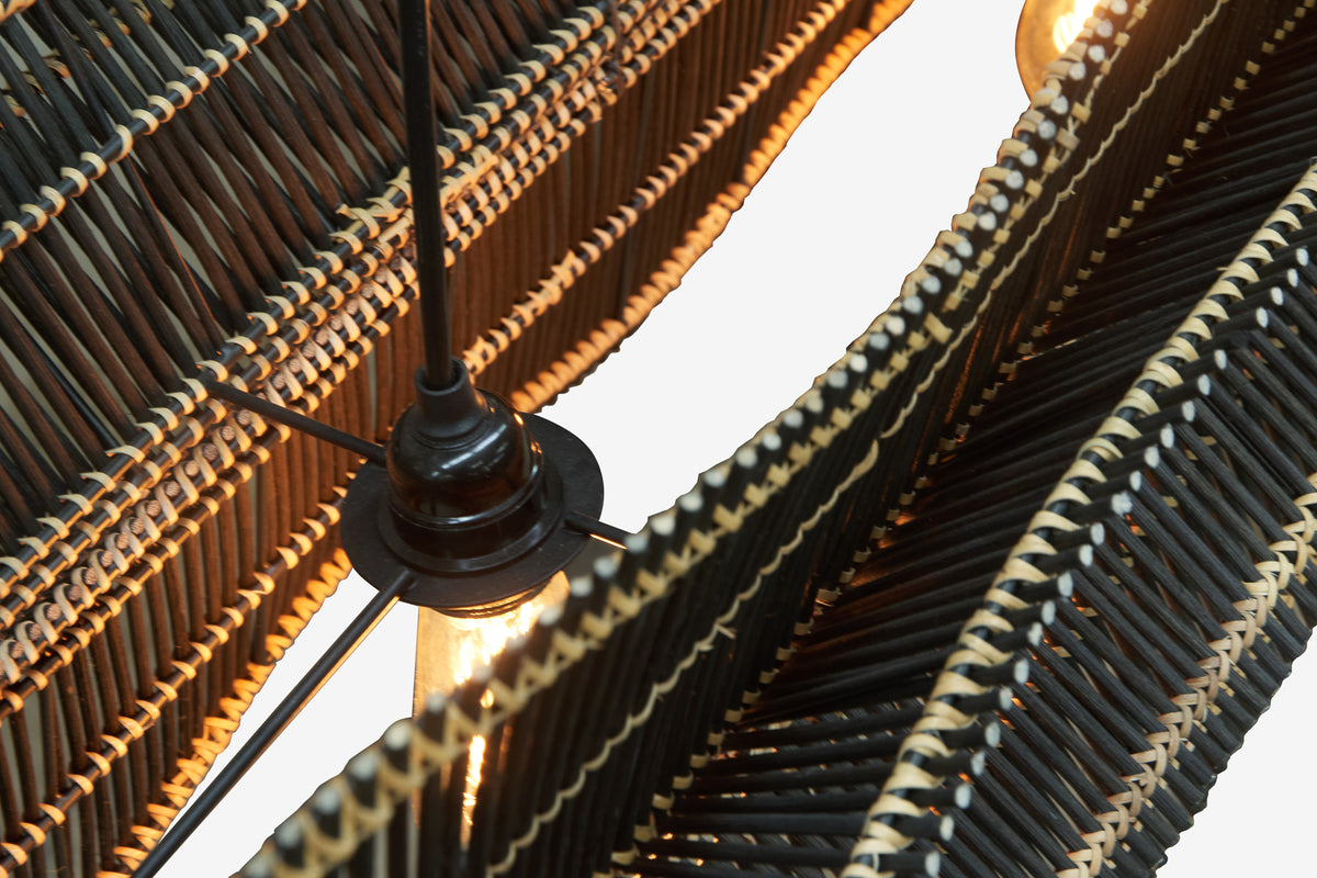 Woven Cane Robin Chandelier, Black