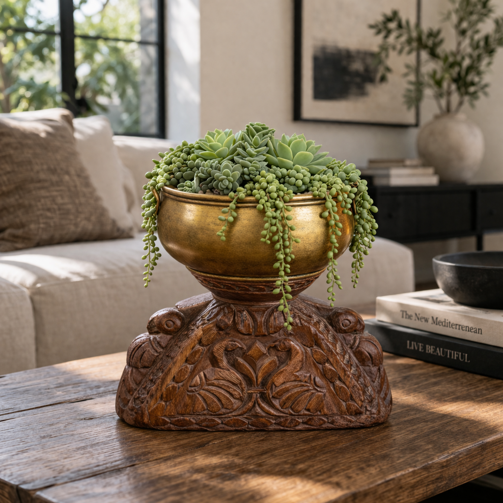 Animal Motif Carved Wood Vessel by Studio Vastu