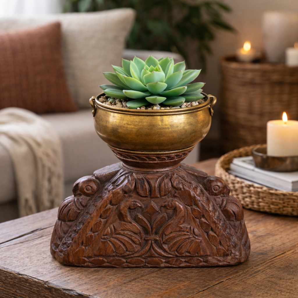 Animal Motif Carved Wood Vessel by Studio Vastu