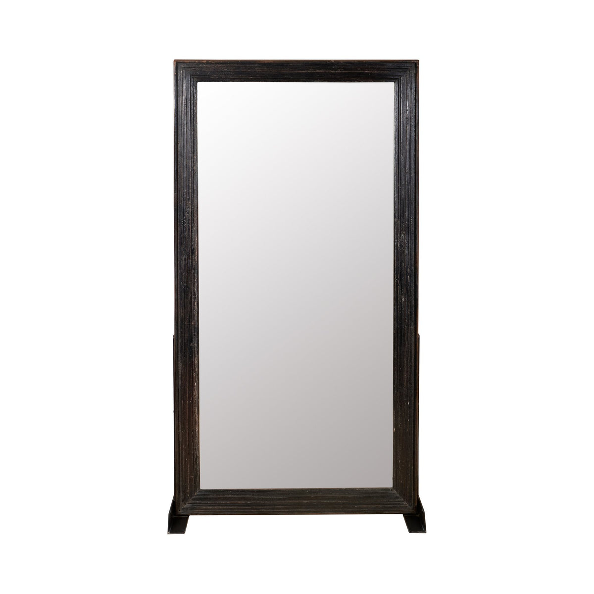 Blackened Wood and Iron Floor Mirror by Studio Vastu