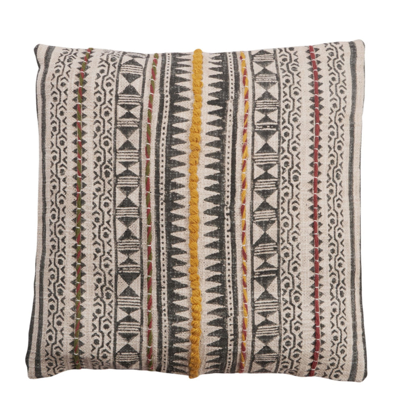 Block-Printed Embroidered Cotton Pillow Cover by Studio Vastu