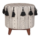 Block-Printed Tasseled Cotton Ottoman by Studio Vastu