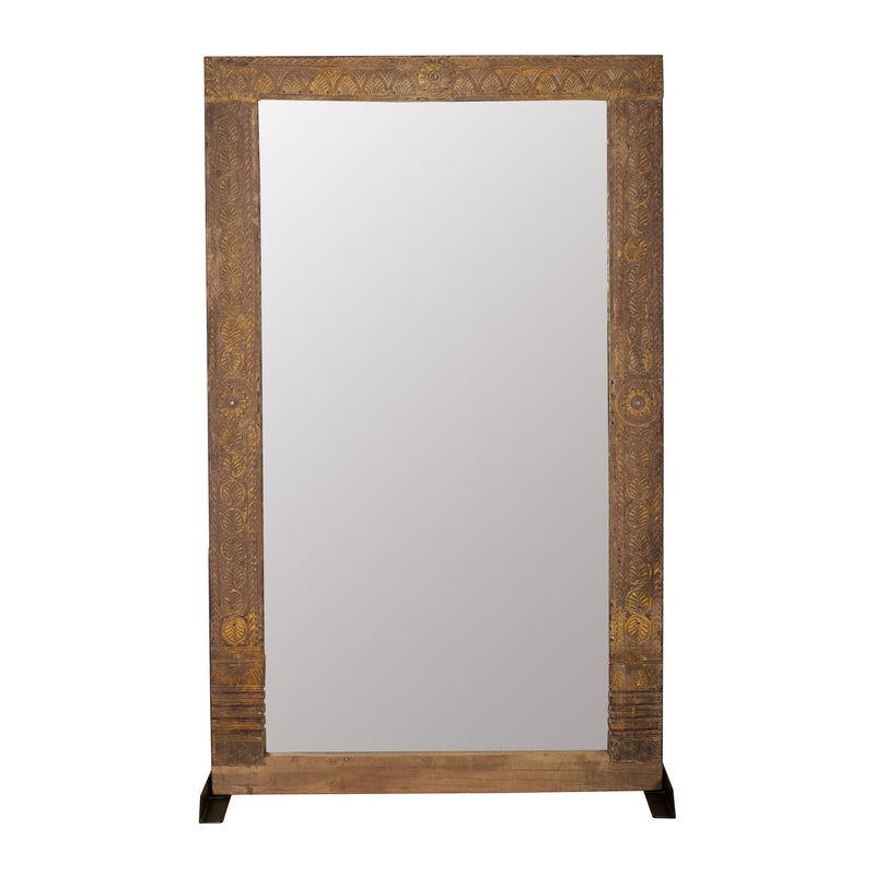 Botanical Carved Wood and Iron Floor Mirror by Studio Vastu
