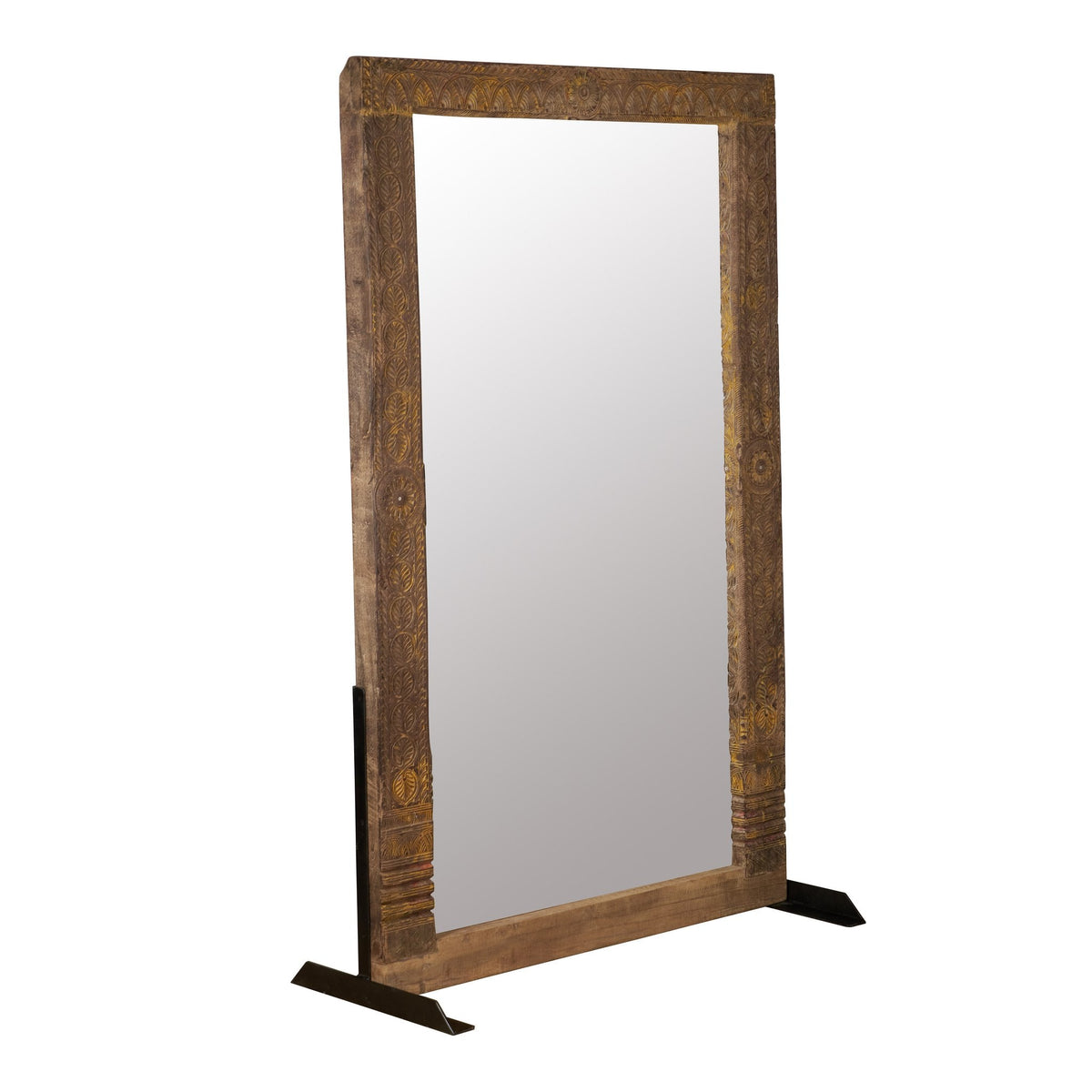 Botanical Carved Wood and Iron Floor Mirror by Studio Vastu