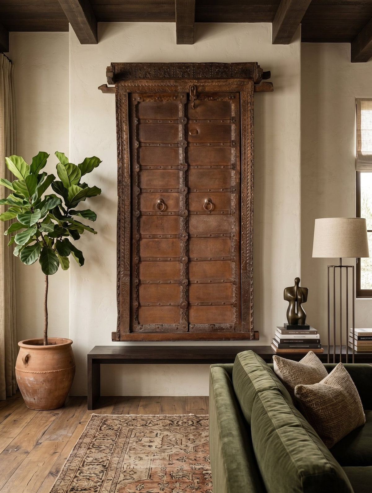 Brass-Studded Teak Haveli Door by Studio Vastu