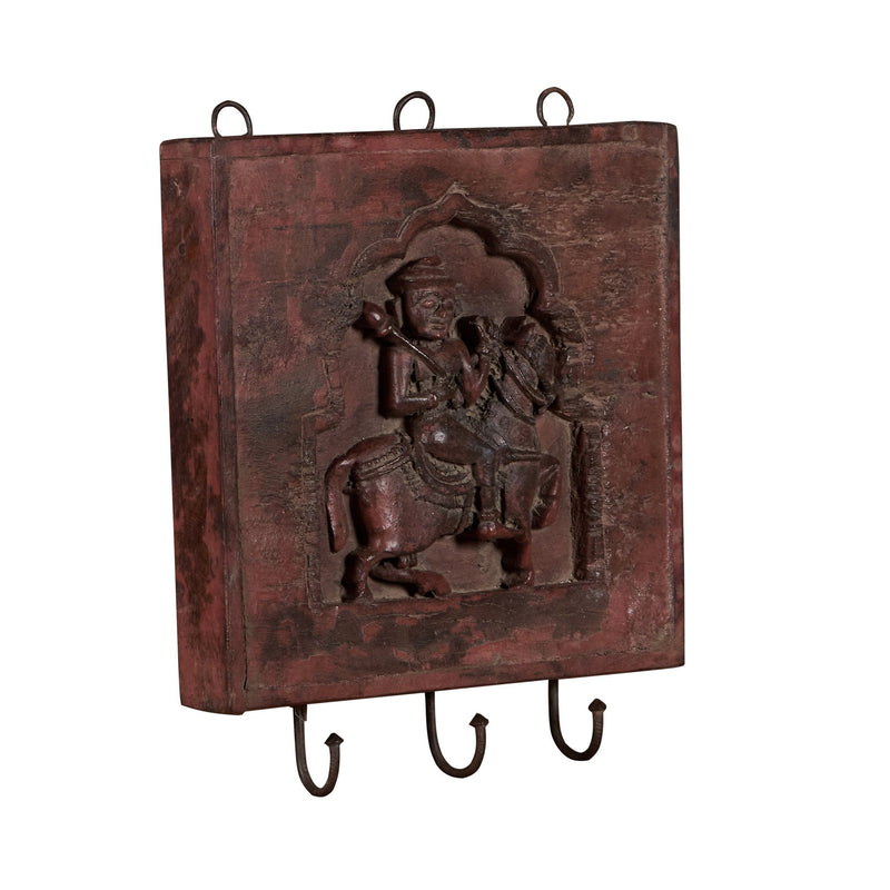 Carved Horseman Wood & Iron Wall Hook by Studio Vastu